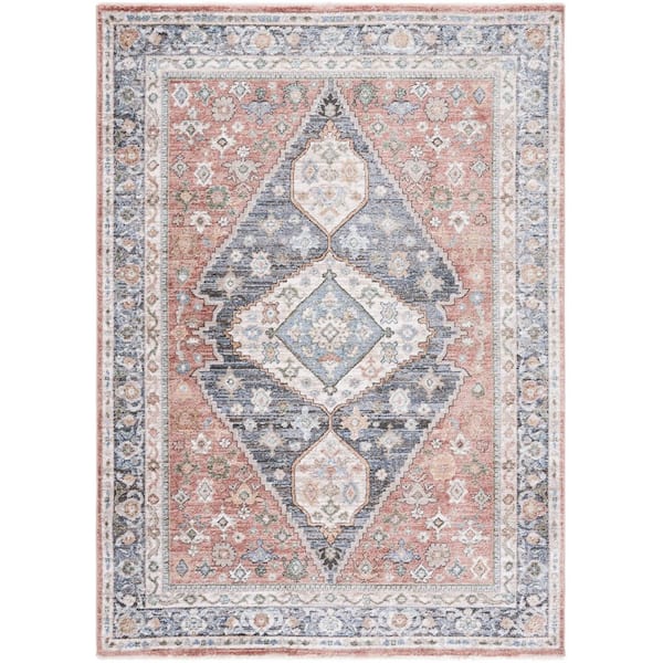 Jasmine 9 ft. x 12 ft. Rust/Navy Distressed Ornate Area Rug