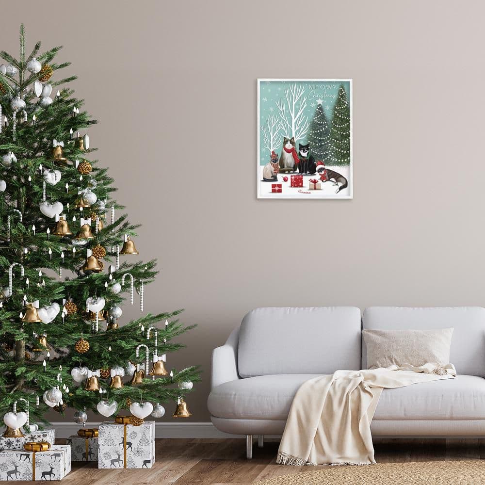 Festive Winter Cats Scene by Elizabeth Tyndall White Framed Animal Giclee Art Print 30 in. x 24 in. price history on PriceWatchPro