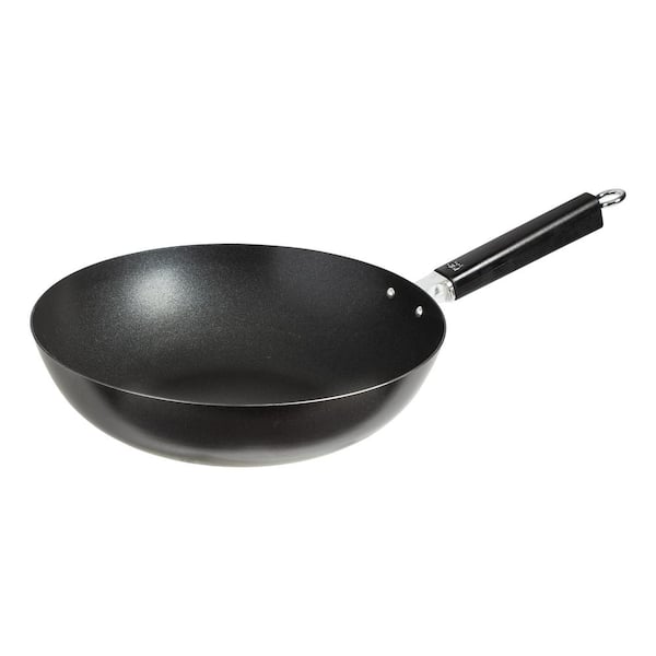 JOYCE CHEN Joyce Chen Professional Series 12 in. Black Carbon Steel Excalibur Nonstick Stir Fry Pan with Phenolic Handle