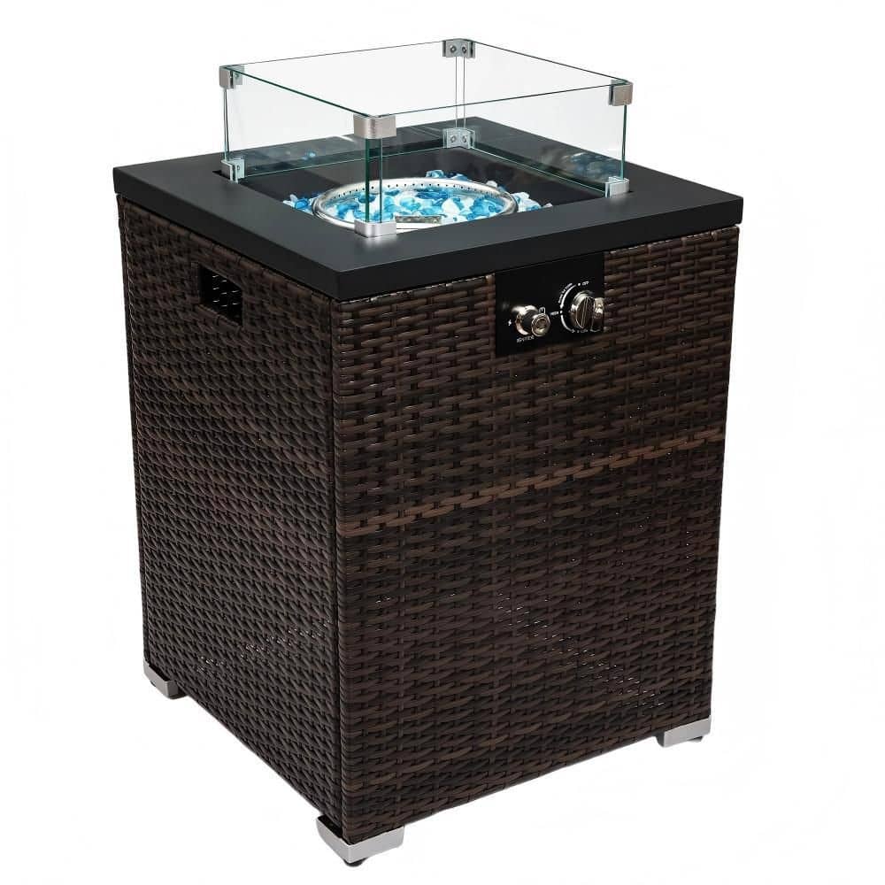 22 in. 40000 BTU Propane Fire Pit Table, Square Patio/Deck/Garden Heater with Wicker Base & Glass Wind Guard Brown price history on PriceWatchPro