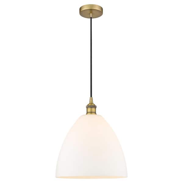 Edison Dome 60-Watt 1-Light Brushed Brass Standard Mini Pendant Light with Painted Glass Shade, No Bulbs Included