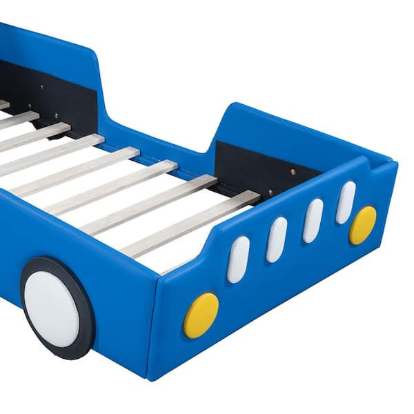 Harper & Bright Designs Blue Twin Size Race Car-Shaped Cute Kids