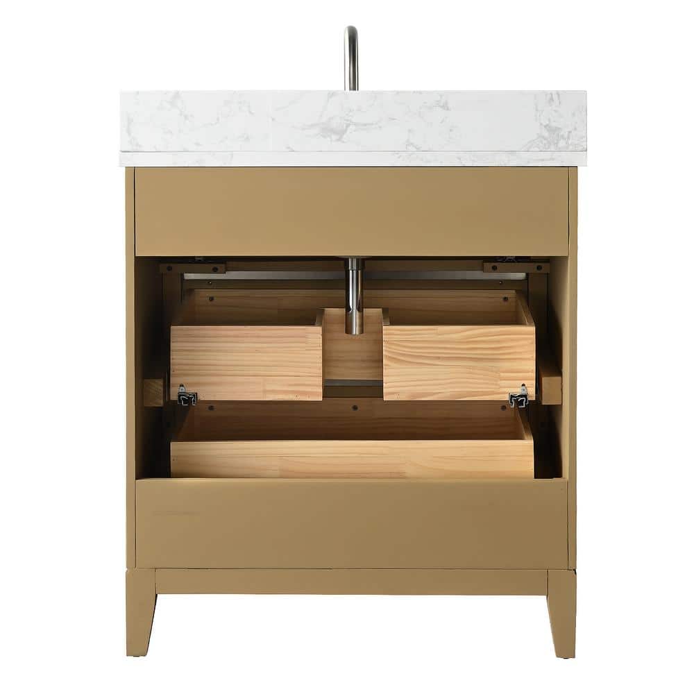 Natural Oak 30" Single Bathroom Vanity with Marble Top