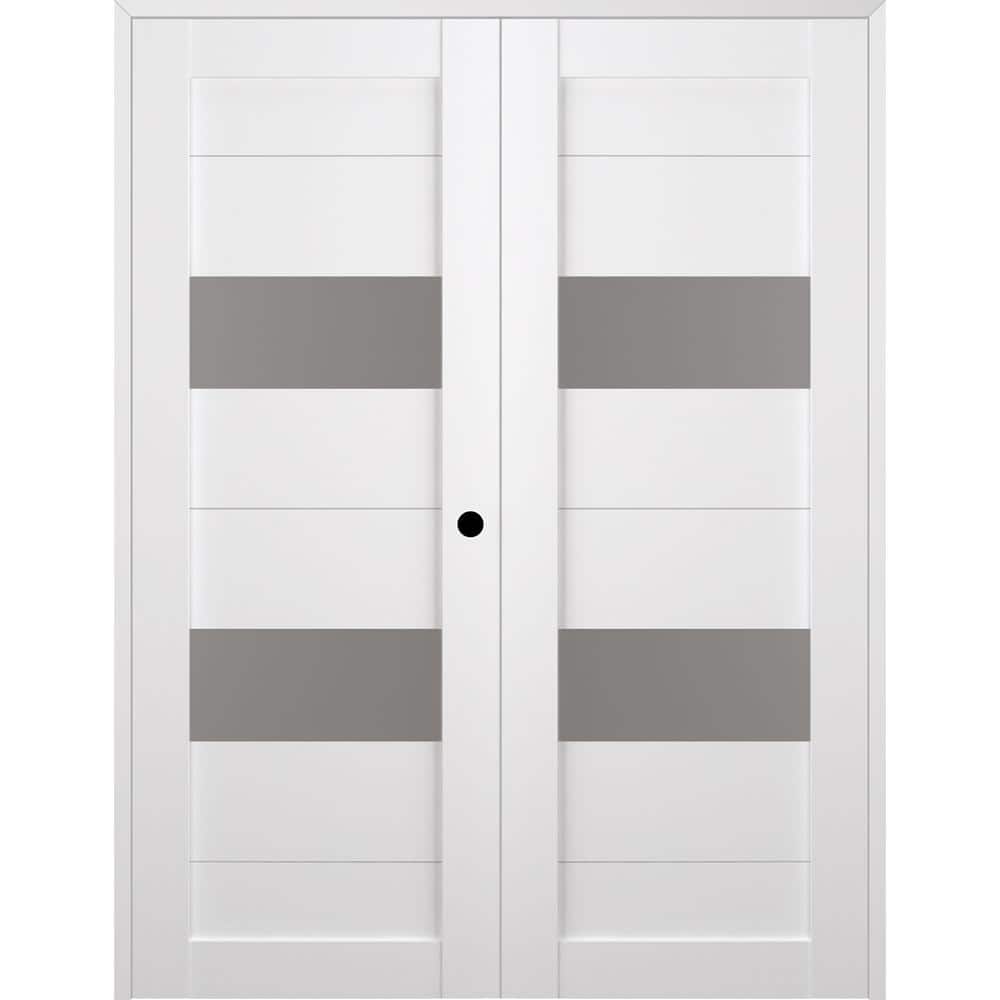 Berta 56 in.x 84 in. Left Hand Active 2-Lite Frosted Glass Bianco Noble Wood Composite Double Prehung Interior Door price history on PriceWatchPro