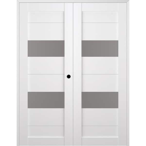 Belldinni Berta 60 in. x 83,25 in. Left Hand Active 2-Lite Frosted Glass Bianco Noble Wood Composite Double Prehung Interior Door