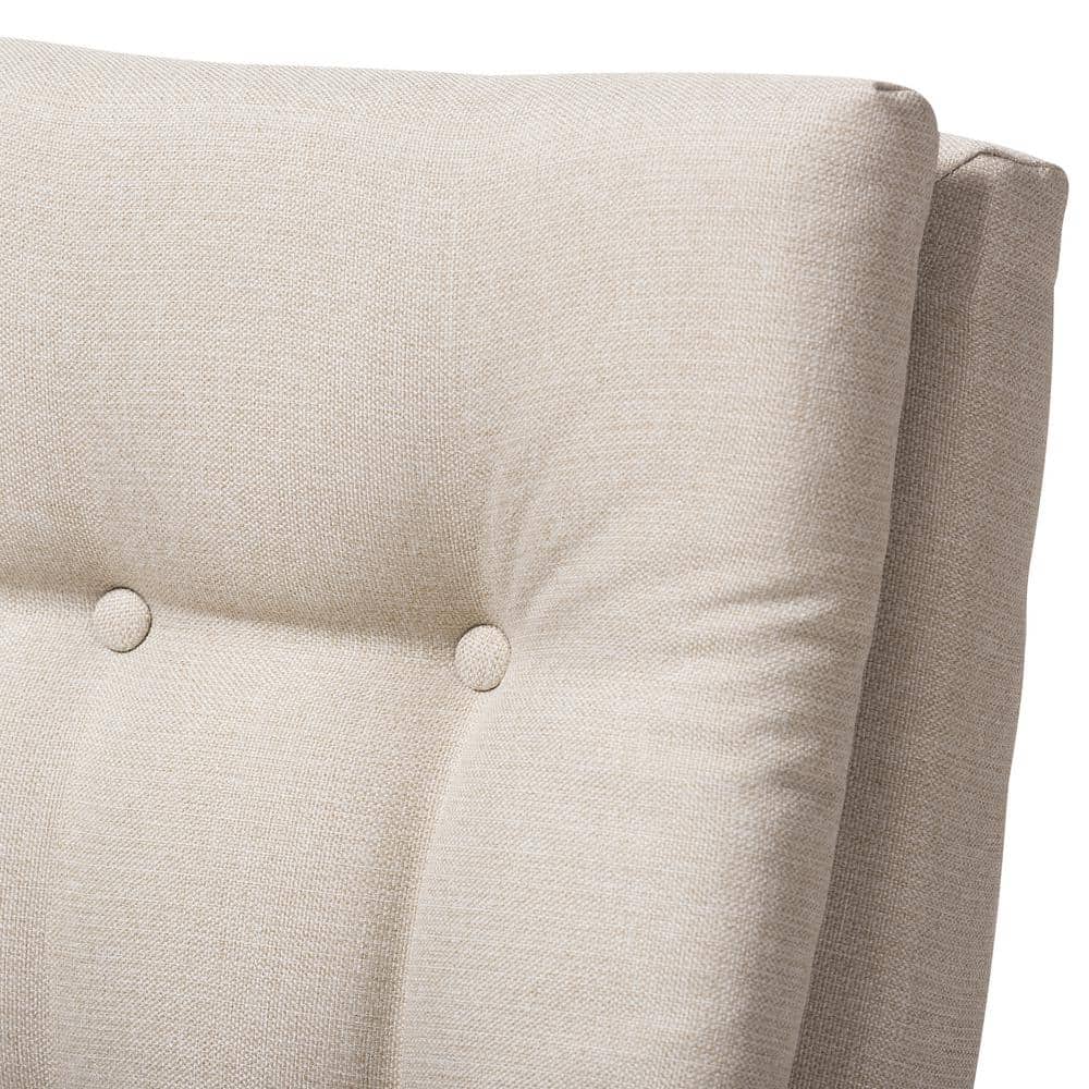 Mid-Century Modern Light Beige Leather Accent Chair with Walnut Wood Frame