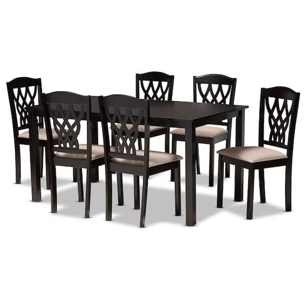 Salem 7-Piece Sand and Dark Brown Dining Set