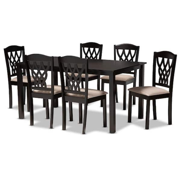 Baxton Studio Salem 7-Piece Sand and Dark Brown Dining Set