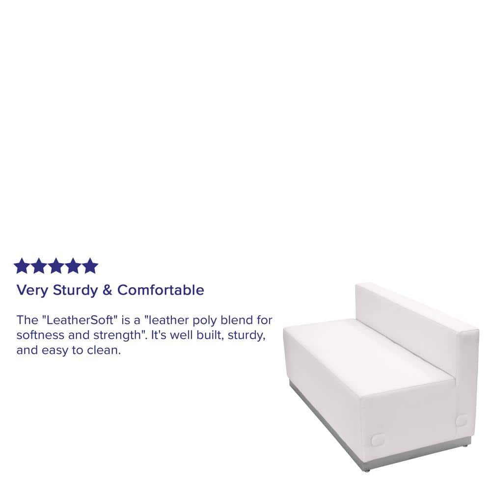 White Faux Leather Armless Loveseat with Metal Base