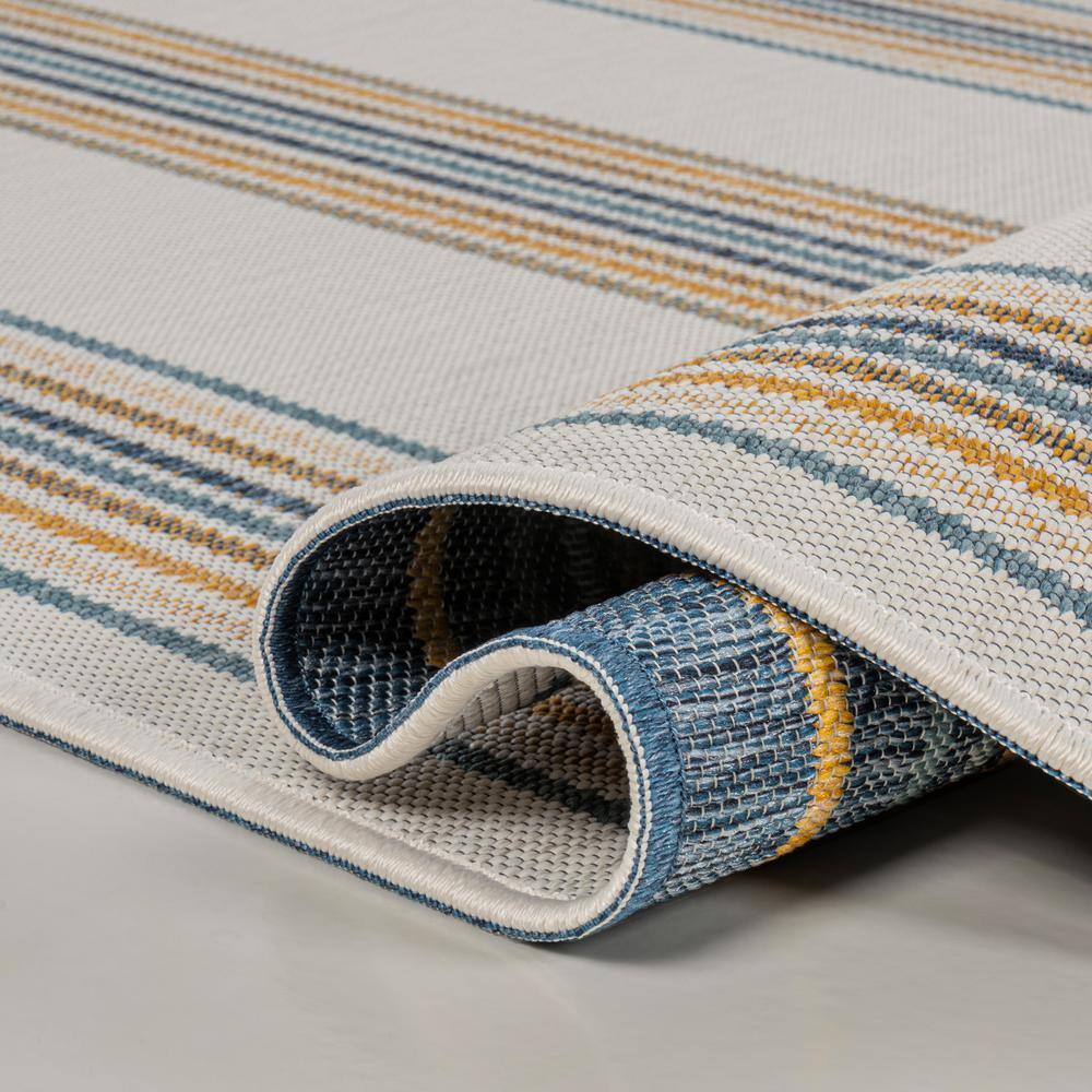 Navy and Cream Flat Woven Synthetic Reversible Runner Rug, 2 x 8
