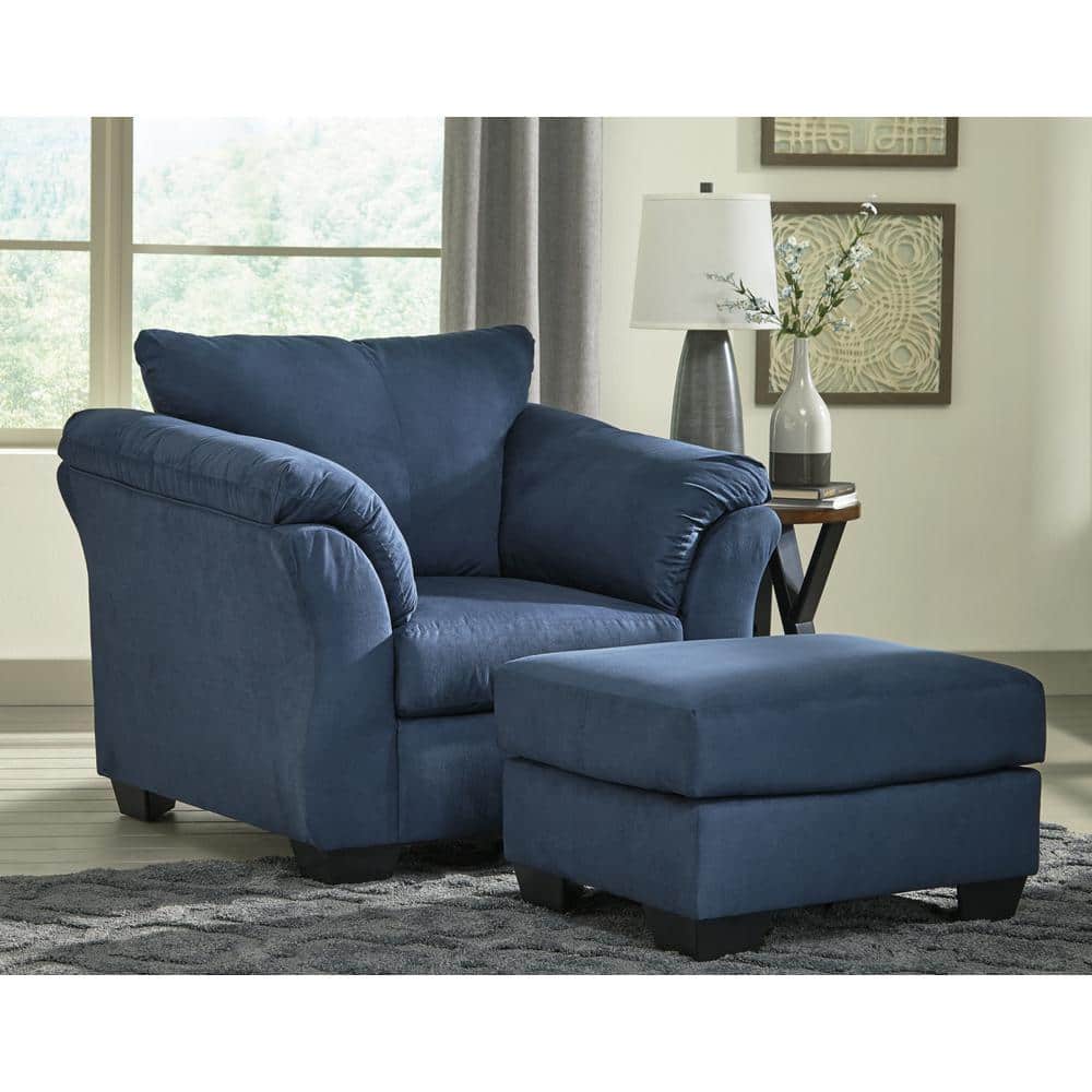 Darcy Blue Microfiber Contemporary Ottoman