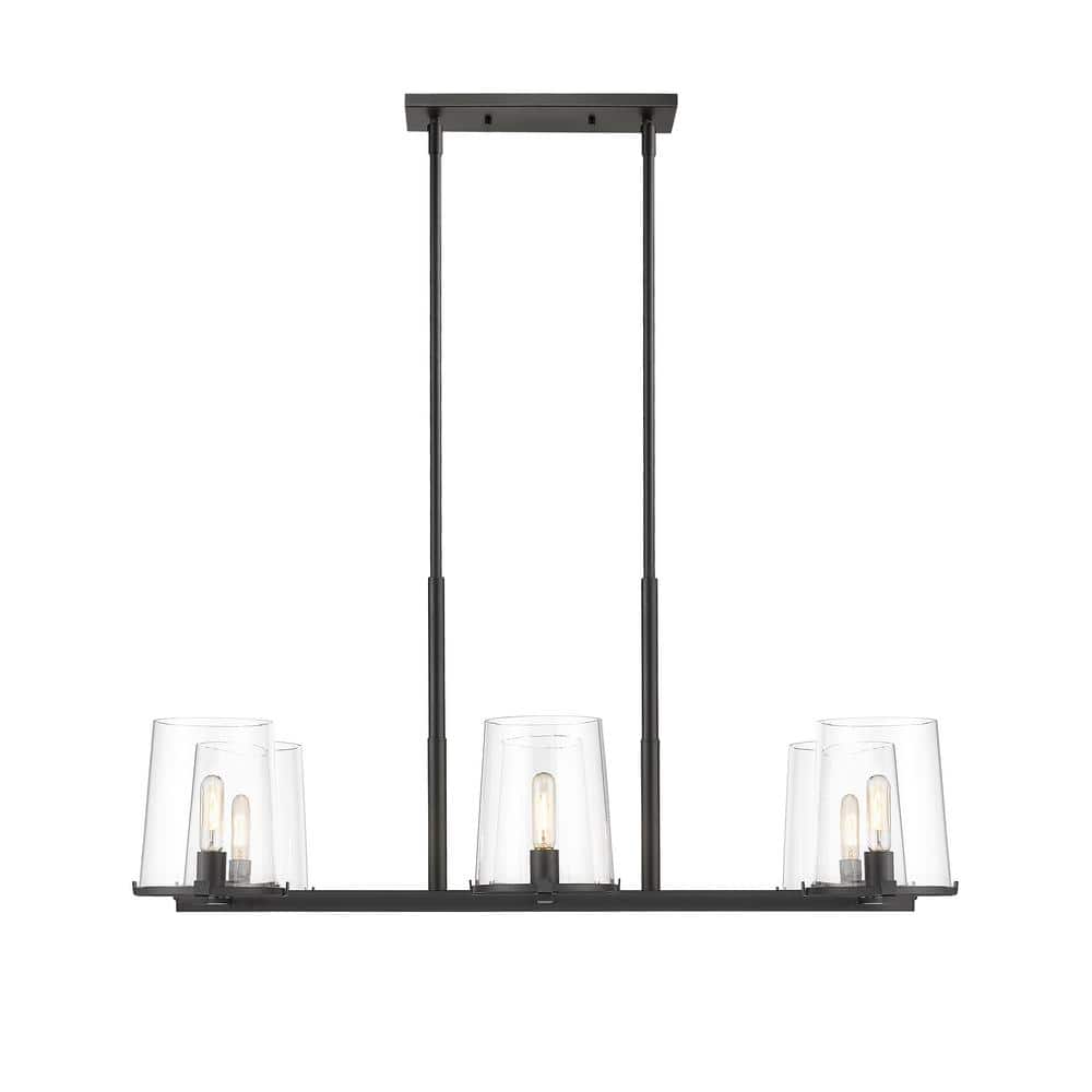 Matte Black 6-Light Steel Chandelier with Clear Glass Shades