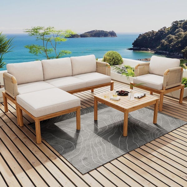 Sudzendf 4-Piece Acacia Wood Outdoor Conversation Patio Furniture