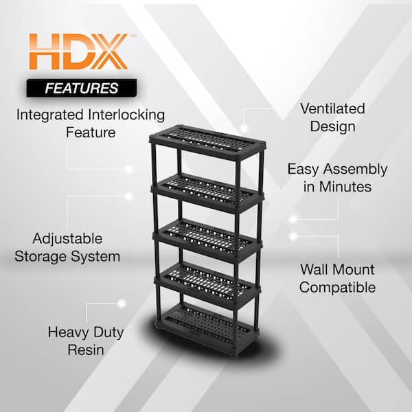 5 Tier Plastic Garage Storage Unit in Black (36 in, W x 73.5 in H x 18 in. D)