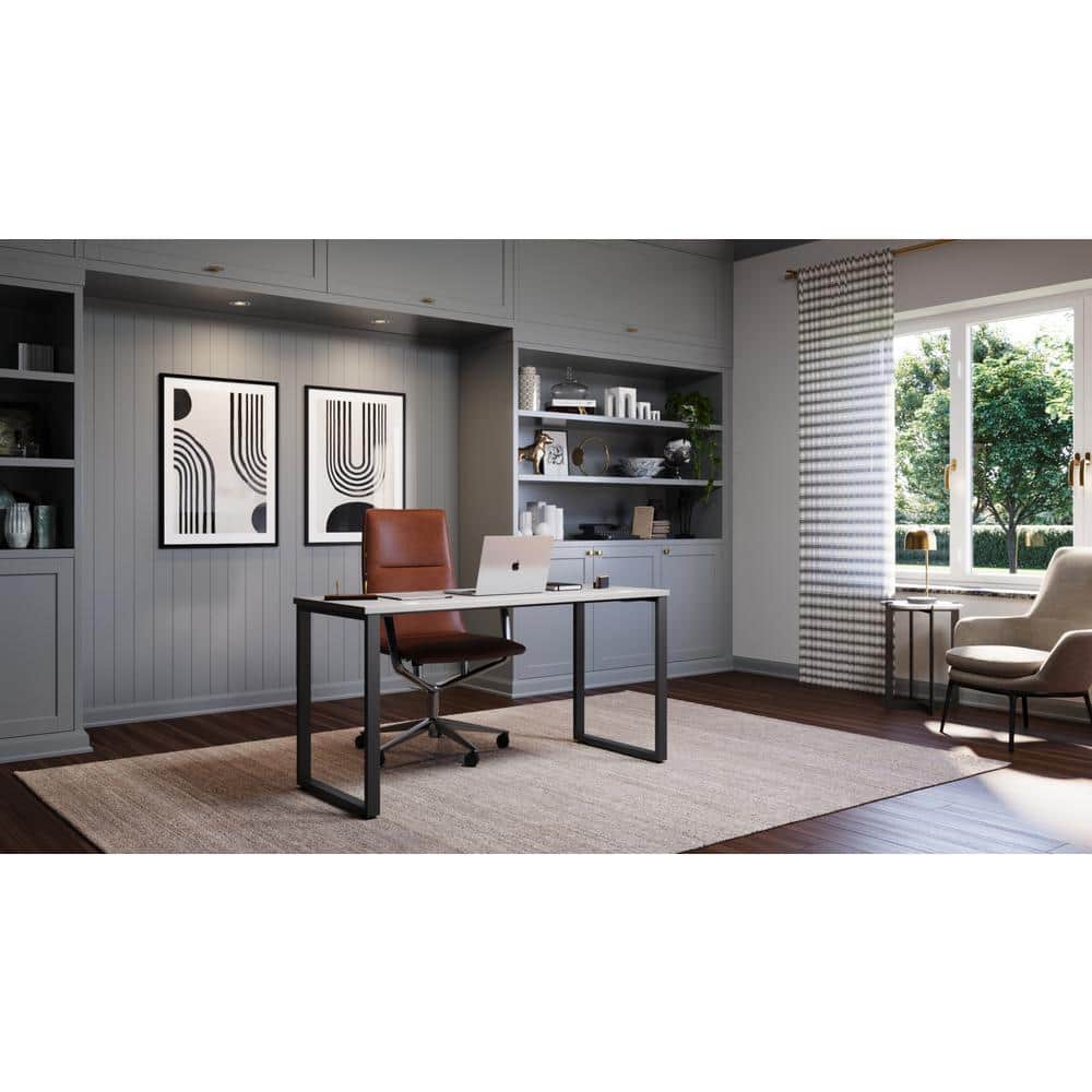Gray Elm and Black Metal Desk with Drawer, 60"