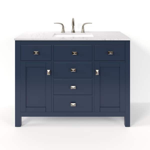Artemis 42 in. Single Sink Blue Bath Vanity with White Engineered Stone Top (Assembled)