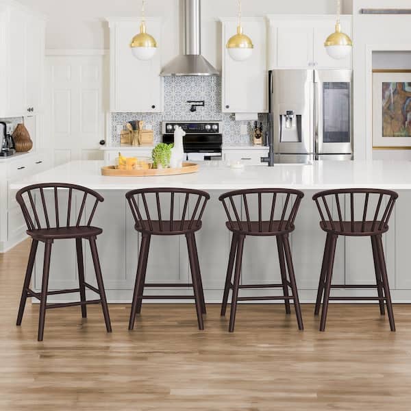 LUE BONA Winson Windsor 24 in.Espresso Solid Wood Bar Stool for Kitchen Island Counter Stool with Spindle Back Set of 4