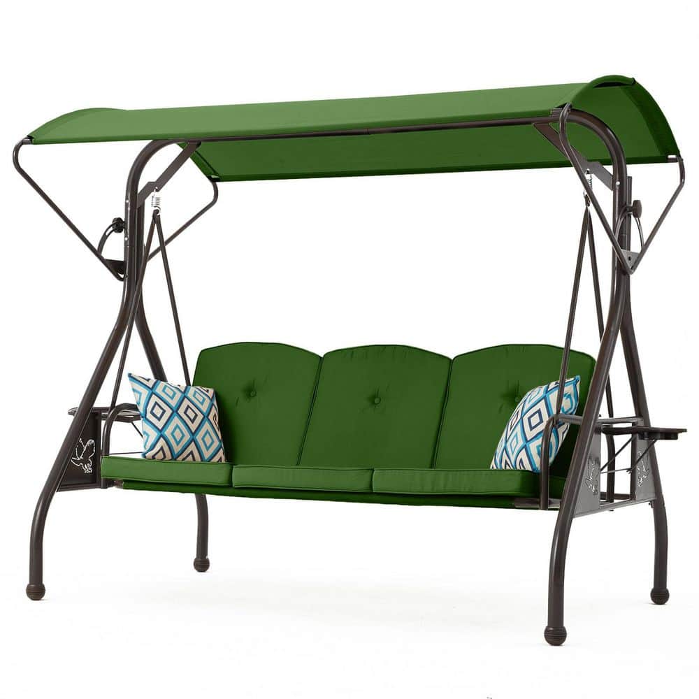 3 Seat Outdoor Metal Porch Patio Swing with Green Cushions, Cup Holder and Pillow price history on PriceWatchPro