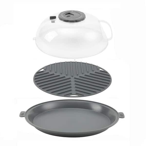 Polyethylene Microwave Splatter Cover Lid 1 Piece High Transparent Plastic Grey BPA Free Vent Valve Side Handle Food