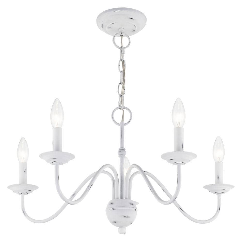 Antique White Elegance 5-Light Steel Chandelier with Candelabra Base