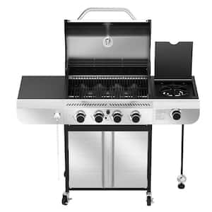 4-Burner Propane Gas Grill with Side Burner Portable Stainless Steel BBQ Outdoor Stovetop, 42,000 BTU