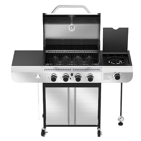 4-Burner Propane Gas Grill with Side Burner Portable Stainless Steel BBQ Outdoor Stovetop, 42,000 BTU