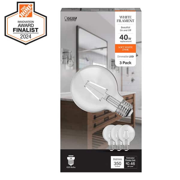 40-Watt Equivalent G25 Globe Dimmable White Filament Clear Glass E26 LED Vintage Edison LIght Bulb, Soft White (3-Pack)