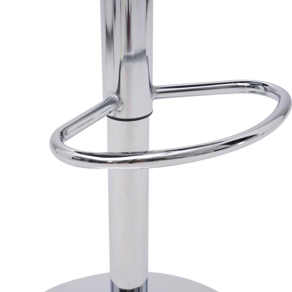 Close-up detail of the chrome metal post and footrest structure.