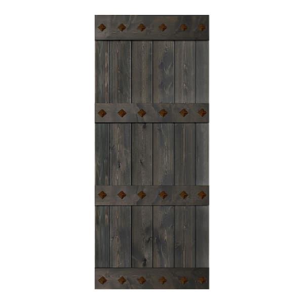 ISLIFE Mid-Century Style 38 in. x 84 in. Carbon Gray Finished Solid Wood Sliding Barn Door Slab -Hardware Track NOT Included