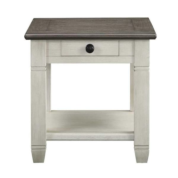 EVERGLADE HOME Roux 26 in. Rosy Brown and Antique White Rectangular Wood End Table with Drawer