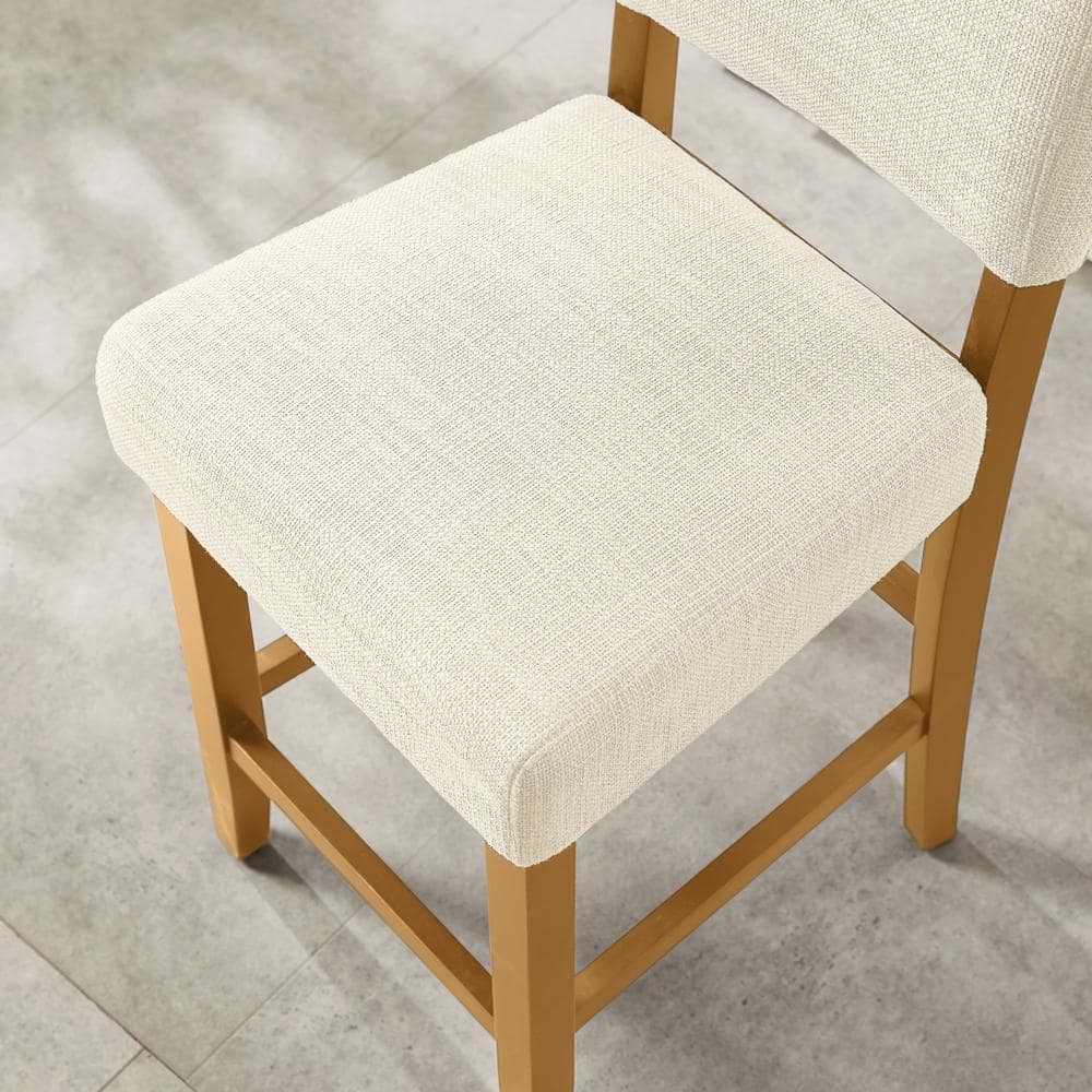 Natural White Sand Upholstered Counter Height Stools with Wood Base, Set of 2