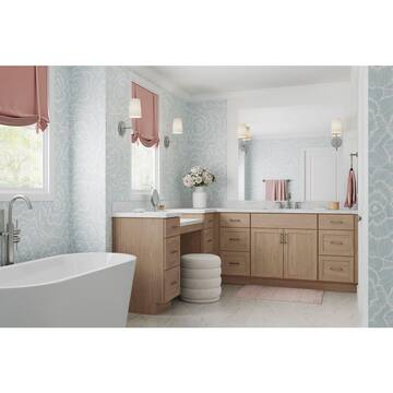 Hampton Bay Sinclair 18 in. W x 21 in. D x 34.5 in. H Assembled 3-Bath Drawer Base Cabinet in Shaker Light Oak KVDB18-SLO