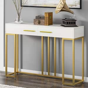 Catalin 47 in. Wood Modern Console Table, White Accent Table with 2 Drawers for Living Room, Hallway, Entryway