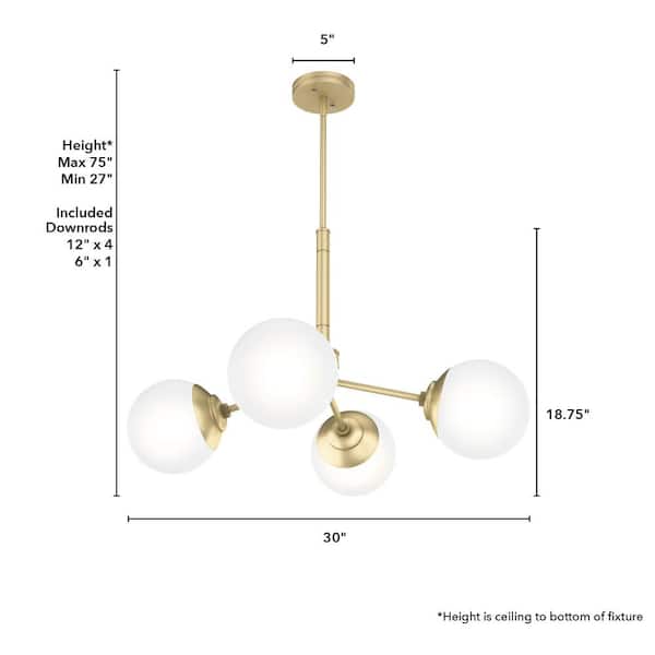 Hunter - Hepburn 4 Light Modern Gold Brass Chandelier Bedroom Light