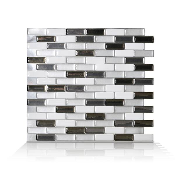 smart tiles Murano Metallik Grey 10.20 in. W x 9.10 in. H Peel and Stick Self-Adhesive Decorative Mosaic Wall Tile Backsplash
