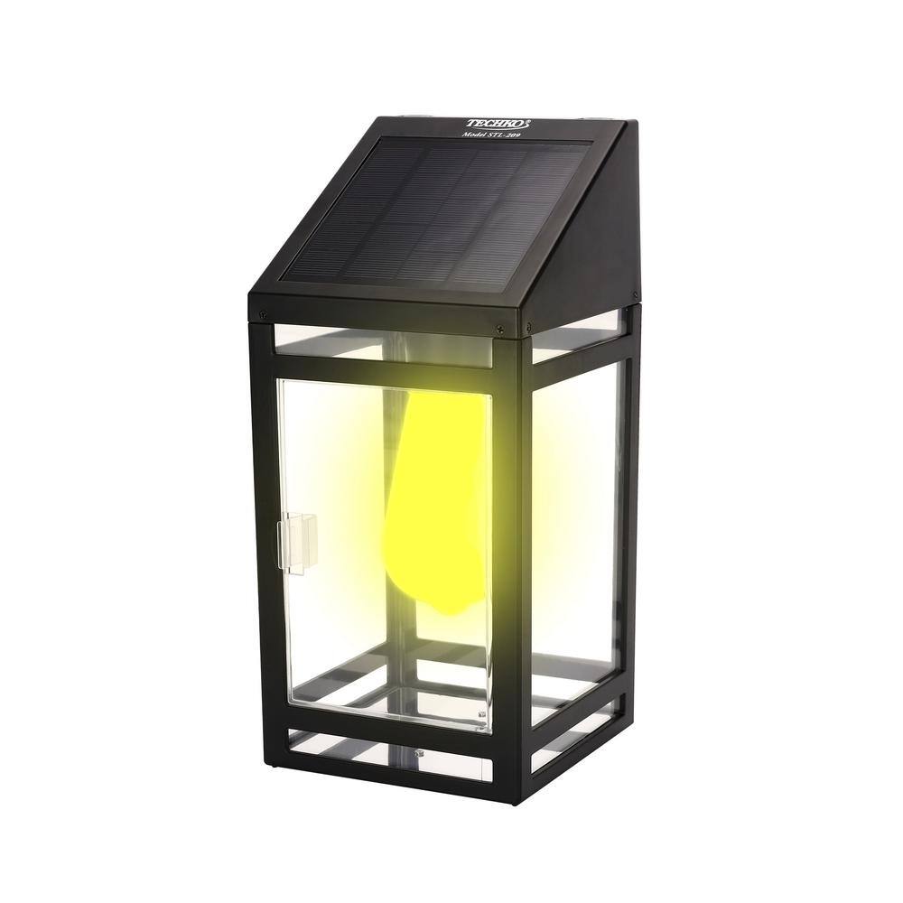 Black Solar LED Wall Lantern with Clear Panels