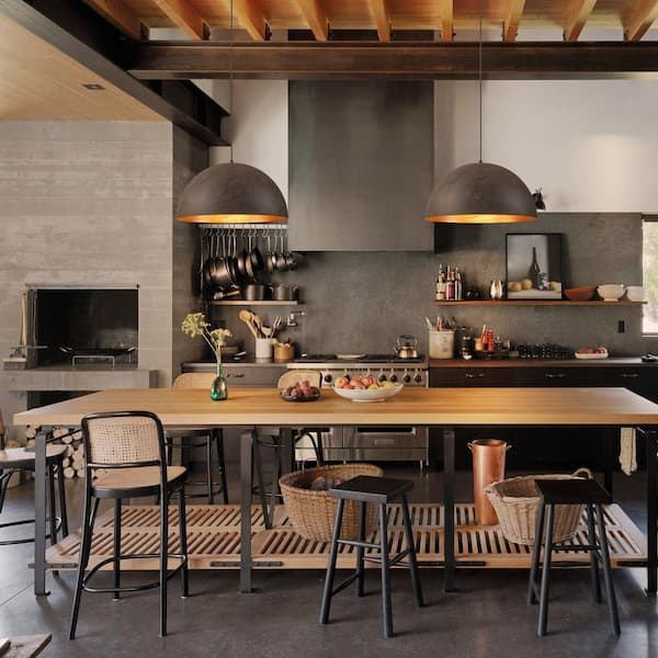 Malaki 60-Watt 1-Light Modern Distressed Black and Brown Gold Leaf Dome Kitchen Island Pendant Lights