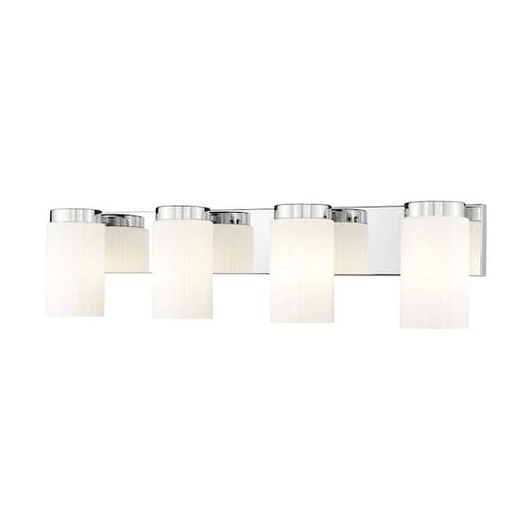 Unbranded Burk 30 in. 4-Light Chrome Vanity-Light with Matte Opal Glass Shade