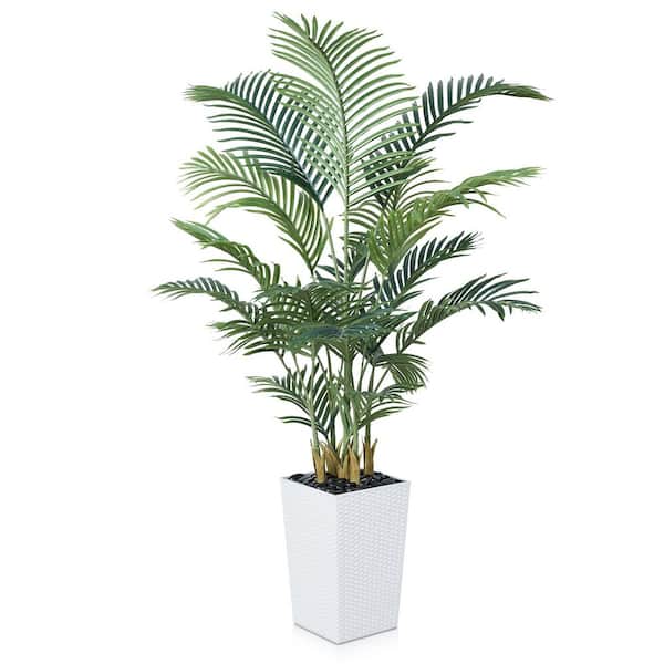 5ft. Artificial Areca Palm Plant Indoor/Outdoor, Faux Palm Plants in Black Planter for Home Office Living Room Decor