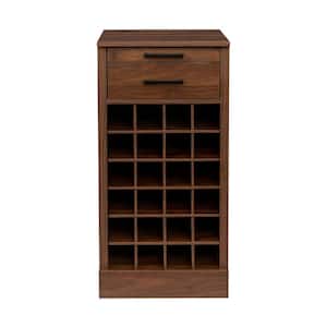 28-Bottle Wallnut Brown MDF Freestanding Wine Rack, Modular Wine Bar Cabinet with Drawers