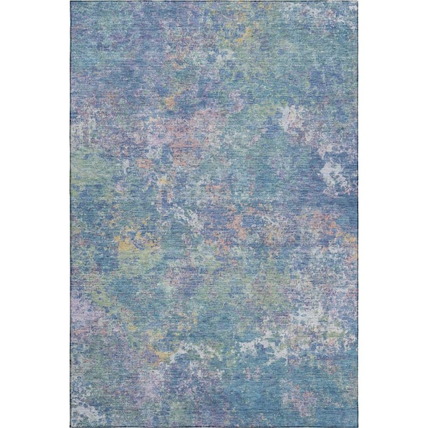 Mayfield Premium Machine Washable Abstract AMF2166 Aqua 5 ft. x 7 ft. 6 in. Area Rug