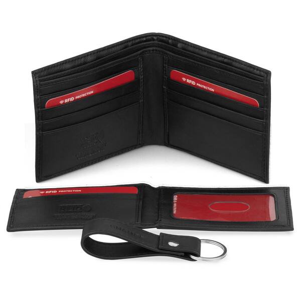 CHAMPS Black 3-Piece Leather RFID Blocking Wallet Gift Set with Card Holder  and Key Fob MW-3Pc-Black - The Home Depot