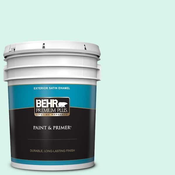 BEHR PREMIUM PLUS 5 gal. #480A-1 Minted Ice Satin Enamel Exterior Paint & Primer