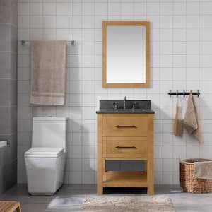 Windwood 24 in. W x 22 in. D x 34 in. H Bath Vanity in Natural with Blue Limestone Vanity Top with White Sink