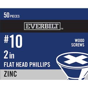 #10 x 2 in. Zinc Plated Phillips Flat Head Wood Screw (50-Pack)