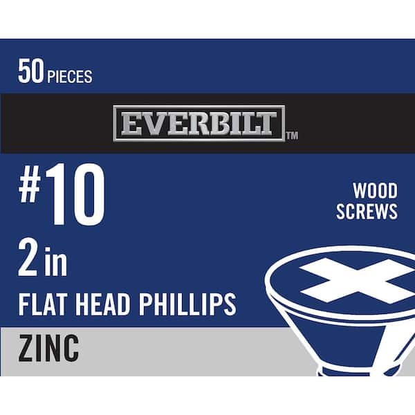 Everbilt #10 x 2 in. Zinc Plated Phillips Flat Head Wood Screw (50-Pack)