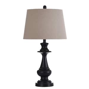 28 in. Bronze Table Lamp with Natural Linen Hardback Fabric Shade