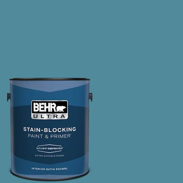 BEHR ULTRA 1 gal. #S460-5 Blue Square Extra Durable Satin Enamel Interior Paint & Primer