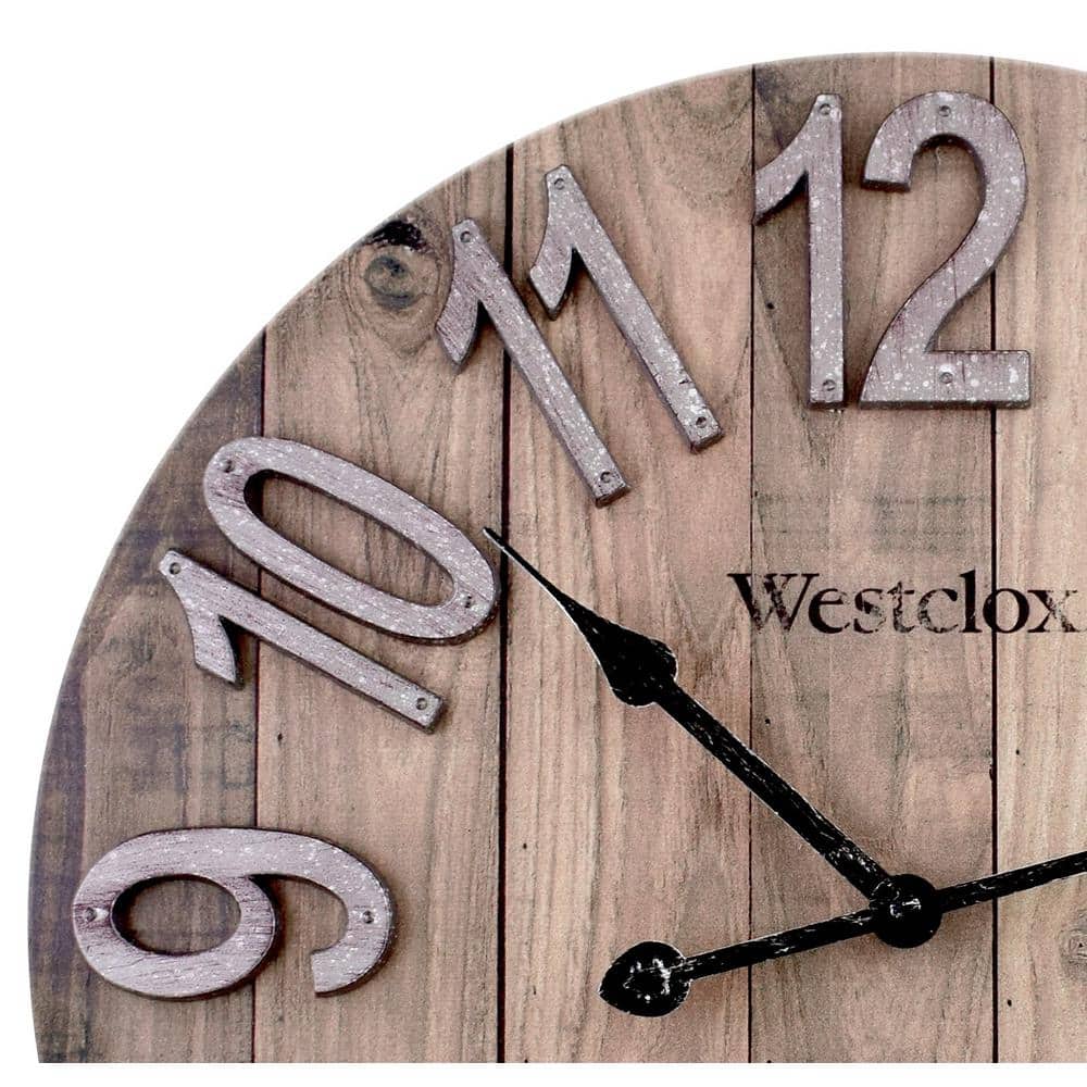 Westclox 15.5" Brown Farmhouse Wood Grain Wall Clock with Raised Numbers