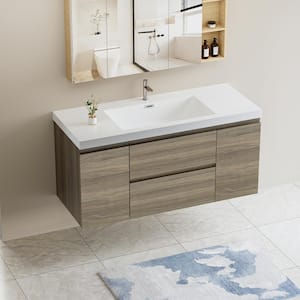 Achilles 47 in. W x 20 in. D x 22.5 in. H Single Sink Floating Bath Vanity in Ash Grey with White Resin Top